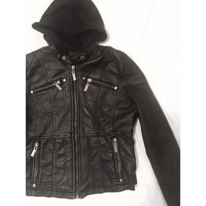 💕Faux Leather Hooded Jacket